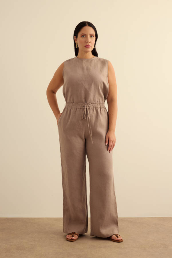 Vizon Beli Lastikli Keten Pantolon - Aker (1)