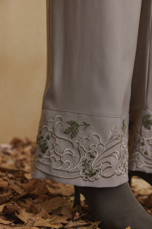 Vizon Beli Lastikli Nakışlı Pantolon - 4