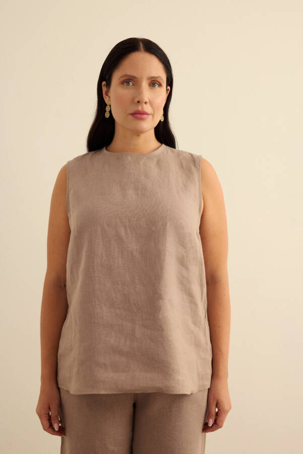 Vizon Bisiklet Yaka Kolsuz Keten Bluz - 5