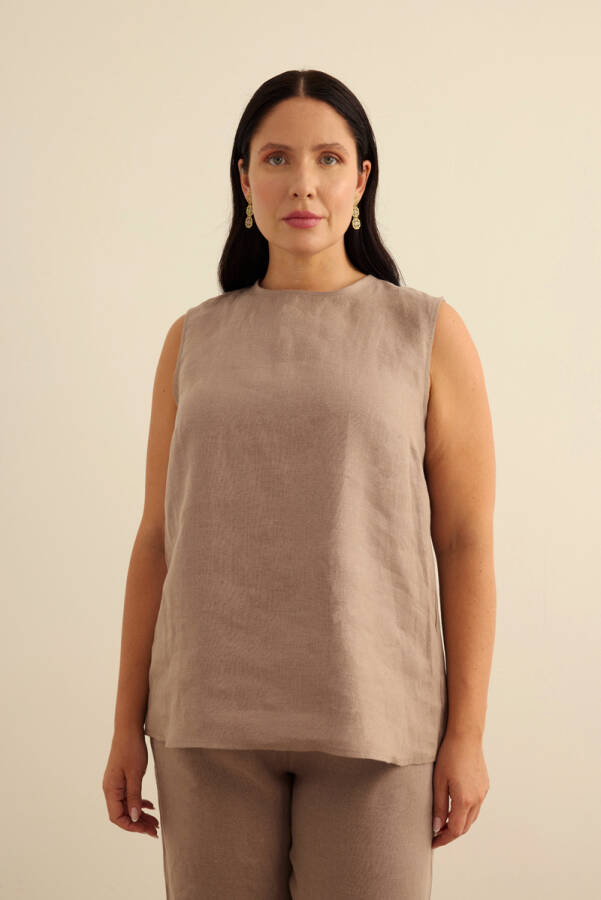 Vizon Bisiklet Yaka Kolsuz Keten Bluz - 3