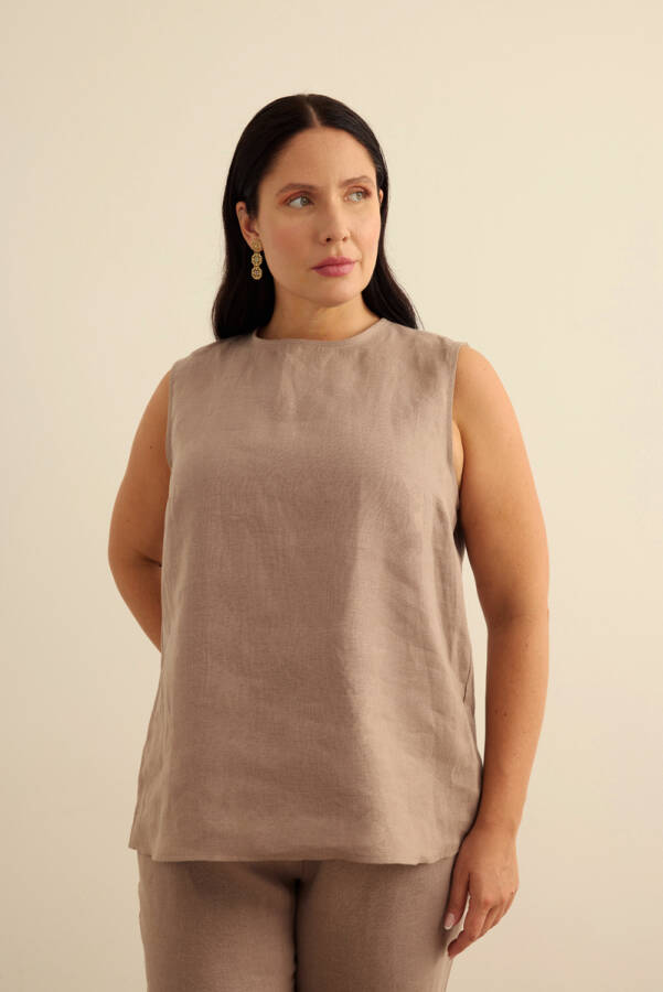 Vizon Bisiklet Yaka Kolsuz Keten Bluz - Aker (1)