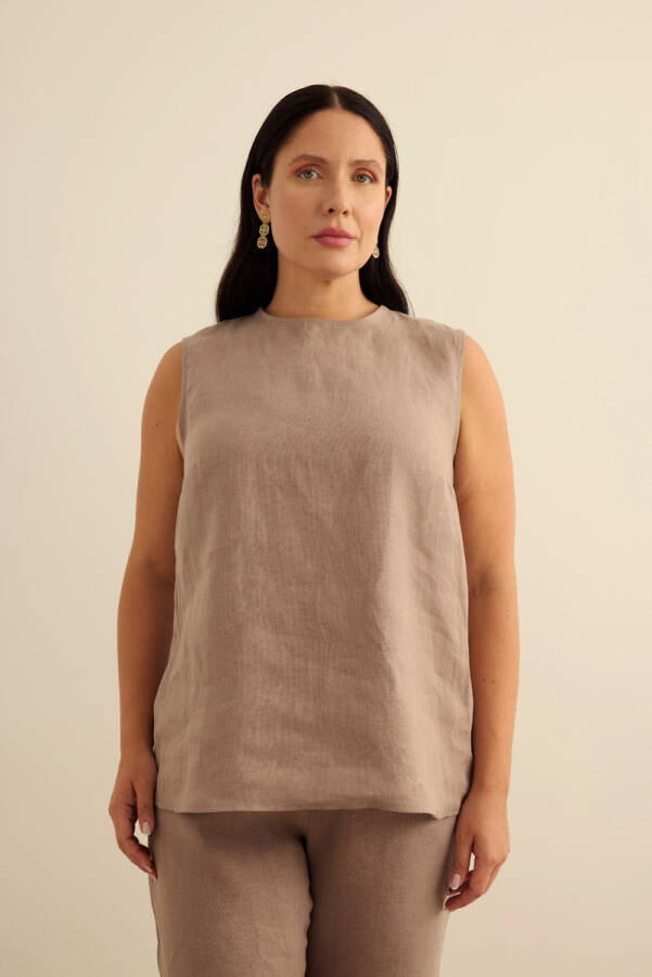 Vizon Bisiklet Yaka Kolsuz Keten Bluz - 6