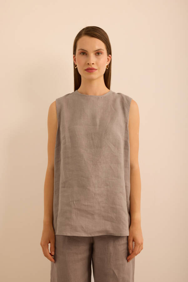 Vizon Bisiklet Yaka Kolsuz Keten Bluz - Aker (1)