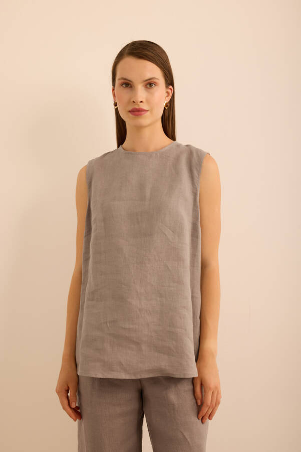 Vizon Bisiklet Yaka Kolsuz Keten Bluz - 3