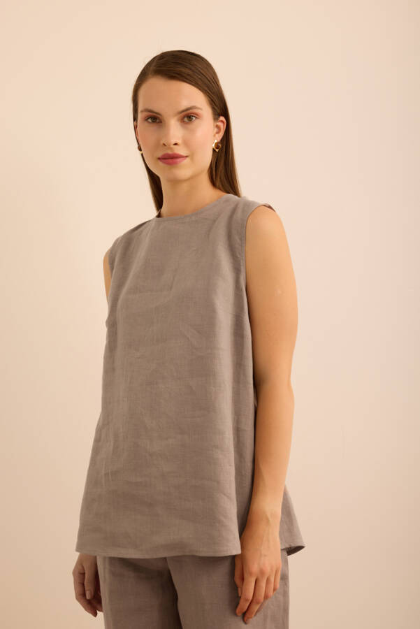 Vizon Bisiklet Yaka Kolsuz Keten Bluz - 4