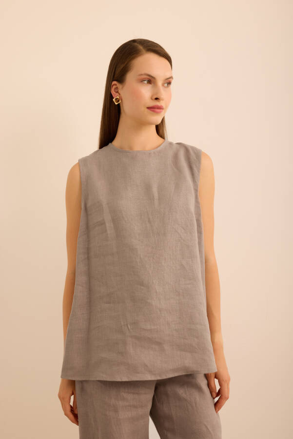 Vizon Bisiklet Yaka Kolsuz Keten Bluz - 6