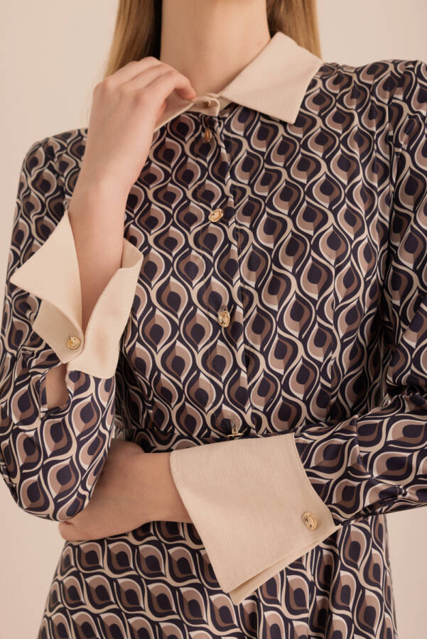 Vizon Desenli Yaka ve Manşeti Detaylı Elbise - 3