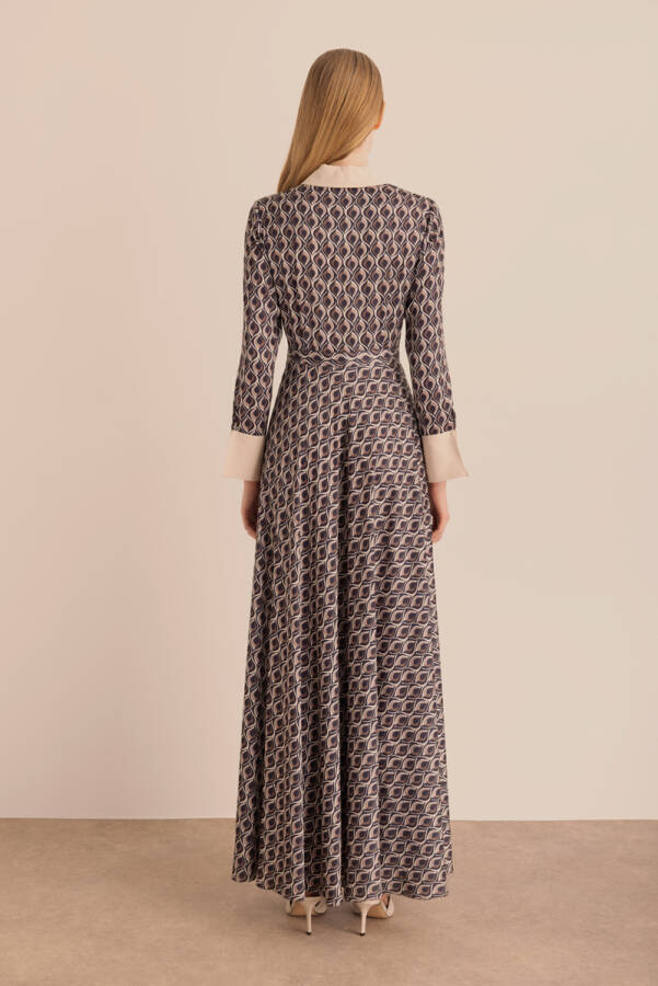 Vizon Desenli Yaka ve Manşeti Detaylı Elbise - 6