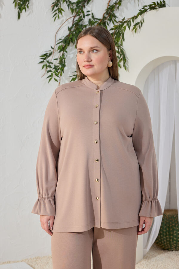 Vizon Dik Yaka Kol Lastik Detaylı Bluz - 3