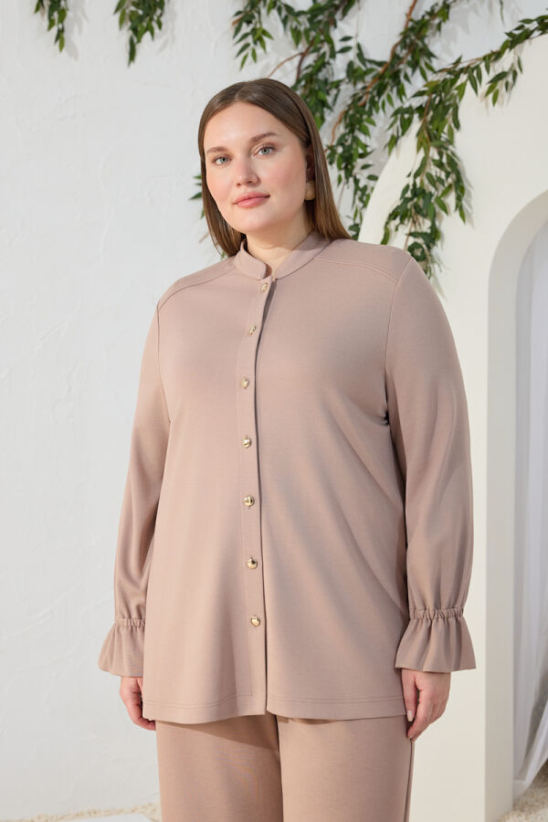 Vizon Dik Yaka Kol Lastik Detaylı Bluz - 4