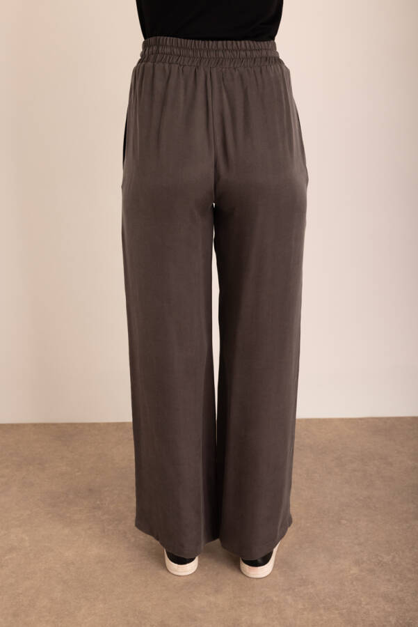 Vizon Dökümlü Dokuma Beli Lastikli Pantolon - 6