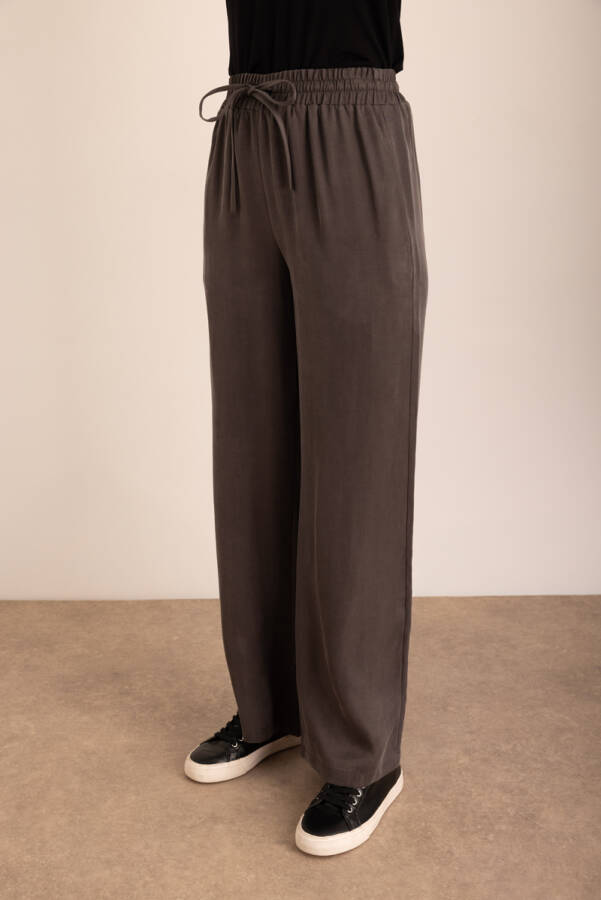 Vizon Dökümlü Dokuma Beli Lastikli Pantolon - 5