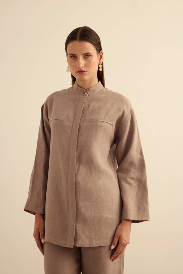 Vizon Hakim Yaka Keten Gömlek - Aker