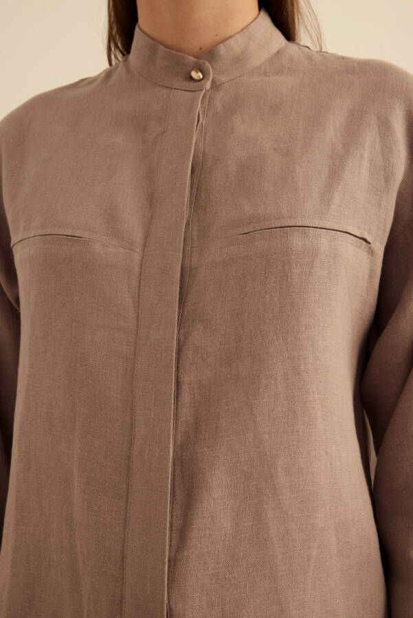 Vizon Hakim Yaka Keten Gömlek - 6