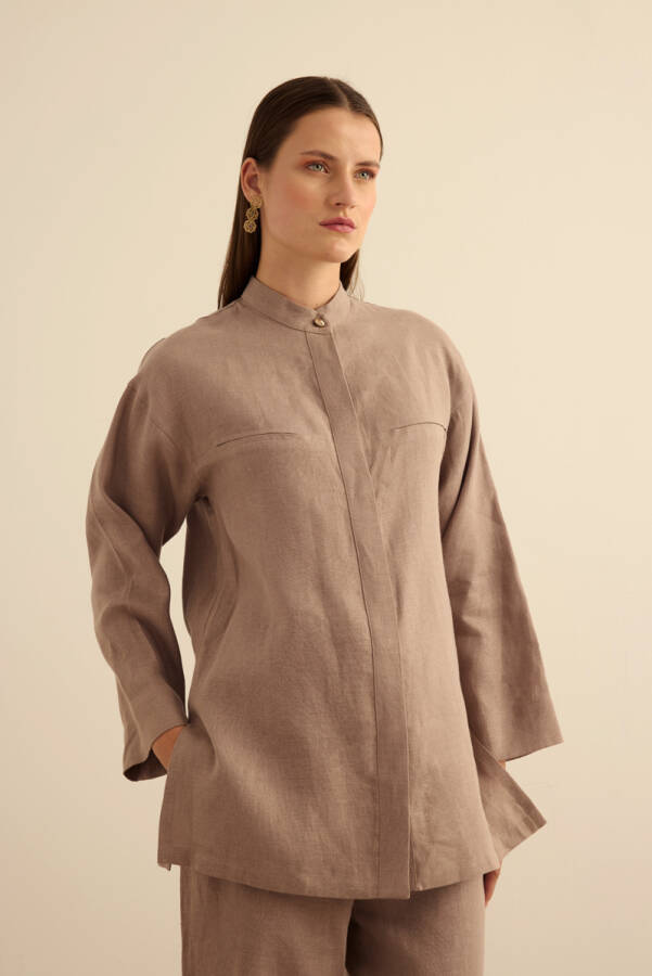 Vizon Hakim Yaka Keten Gömlek - 4