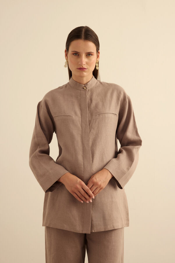 Vizon Hakim Yaka Keten Gömlek - Aker (1)
