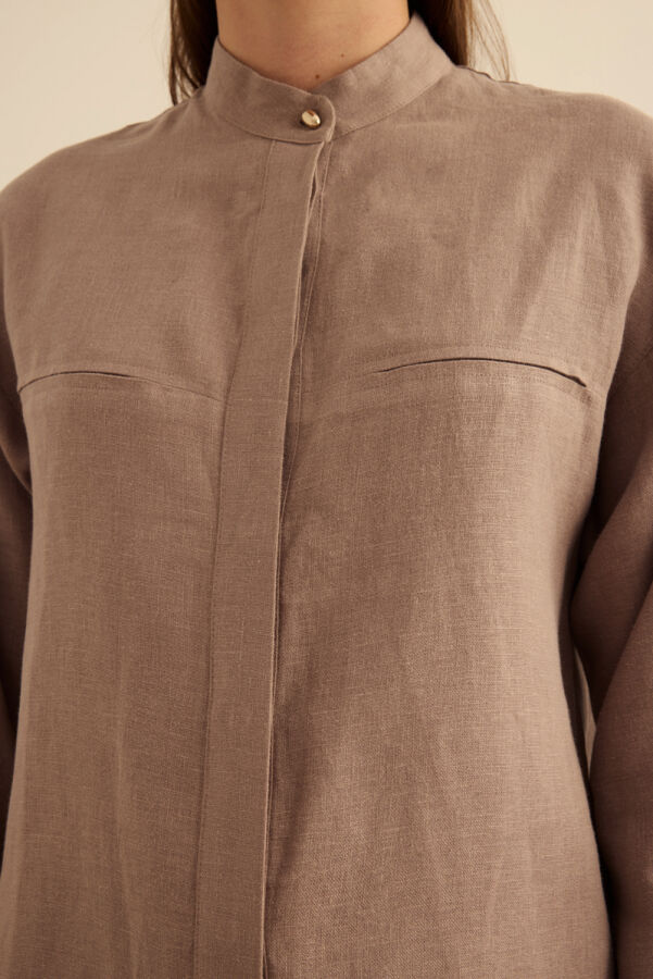 Vizon Hakim Yaka Keten Gömlek - 6