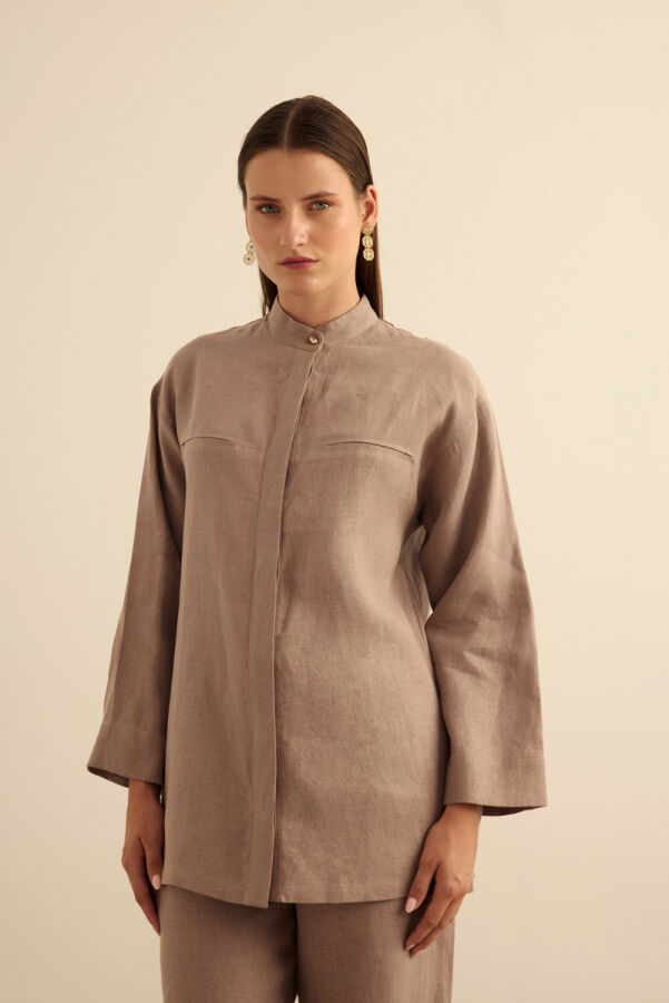 Vizon Hakim Yaka Keten Gömlek - Aker