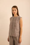 Vizon Önü Kup Detaylı Kolsuz Keten Bluz - 3
