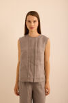 Vizon Önü Kup Detaylı Kolsuz Keten Bluz - 2