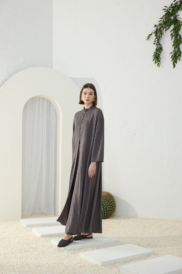 Vizon Şal Desen Dik Yaka Ferace - 1