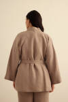 Vizon Seyyar Kuşaklı Keten Kimono - 7