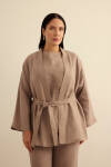 Vizon Seyyar Kuşaklı Keten Kimono - 1