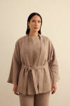Vizon Seyyar Kuşaklı Keten Kimono - 3