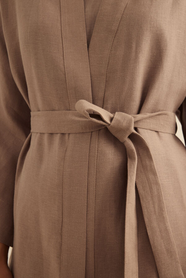 Vizon Seyyar Kuşaklı Keten Kımono - 6