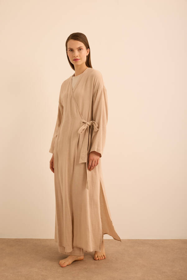 Vizon Viscon Cotton , Yandan Bağlamalı Sabahlık - Aker (1)