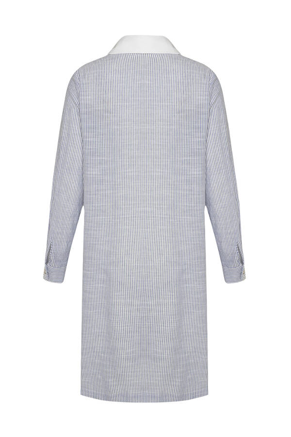 Mavi Yakası İşlemeli Çizgili Tunik - 3