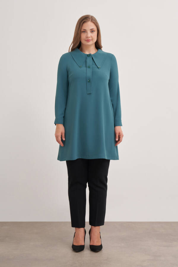 Yeşil 15748112 Büyük Yaka Detaylı Tunik - 1