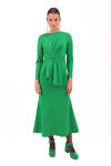 Yeşil Önü Detaylı Örme Şık Elbise - 2