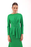Yeşil Önü Detaylı Örme Şık Elbise - 4