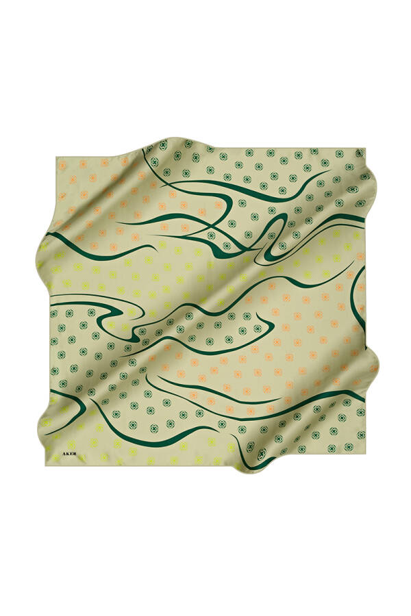 Logo Desenli 90X90 İpek Krep Saten - 1