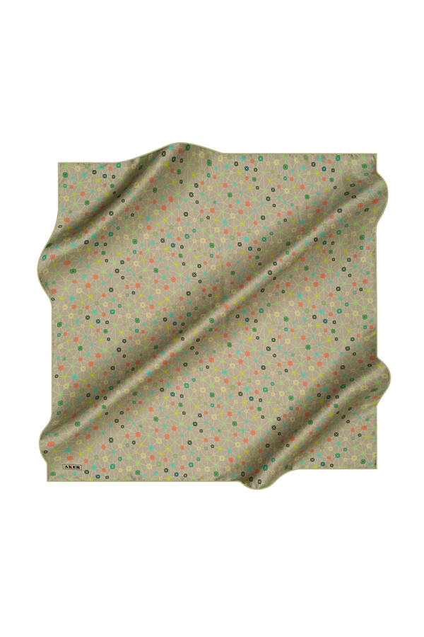 Geometrik Desenli 90X90 İpek Krep Saten - 1