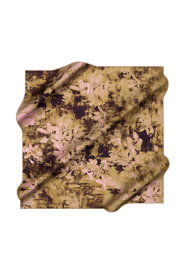 Yeşil 90X90 İpek Krep Saten Eşarp - 1