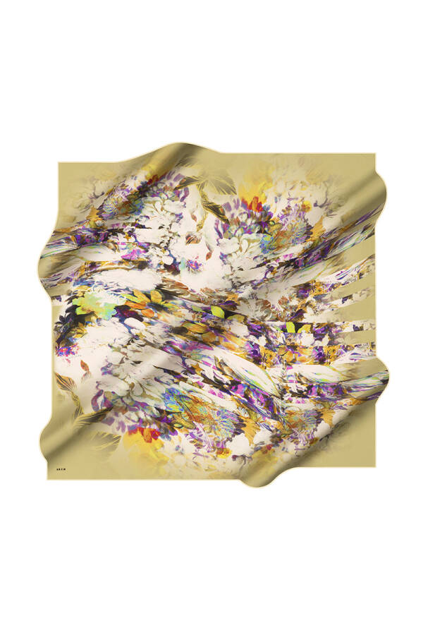 Yeşil 90X90 İpek Krep Saten Eşarp - 1