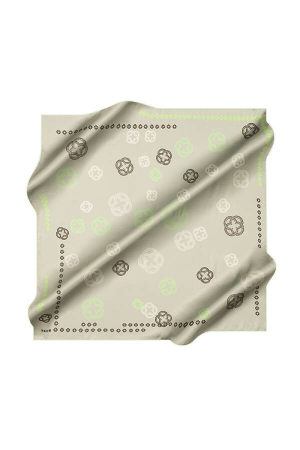 Yeşil 90X90 İpek Krep Saten Eşarp - 1