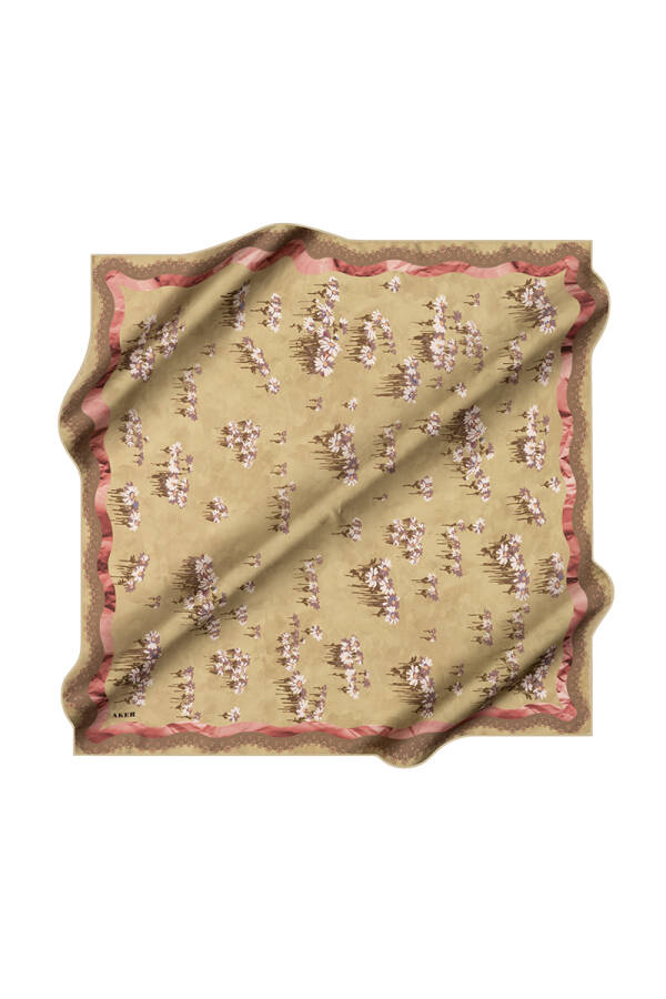 Yeşil 90X90 İpek Krep Saten Eşarp - 1