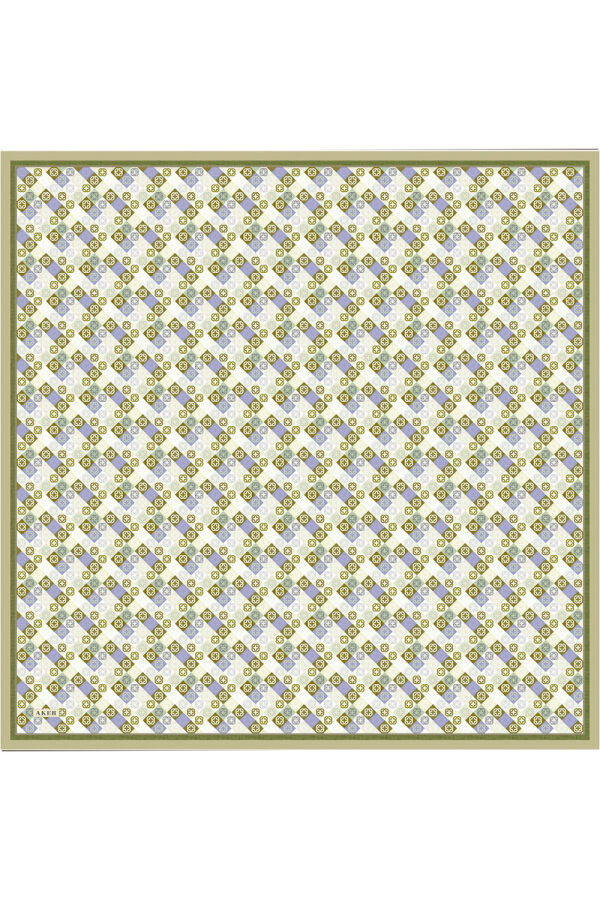 Yeşil 90X90 İpek Krep Saten Eşarp - 1