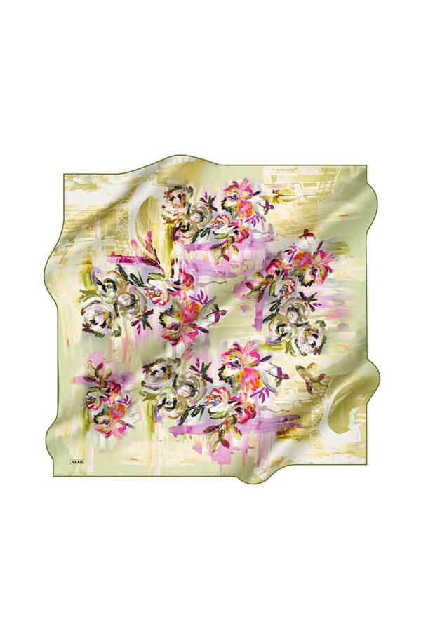 Çiçek Desenli 90X90 İpek Tivil - 1