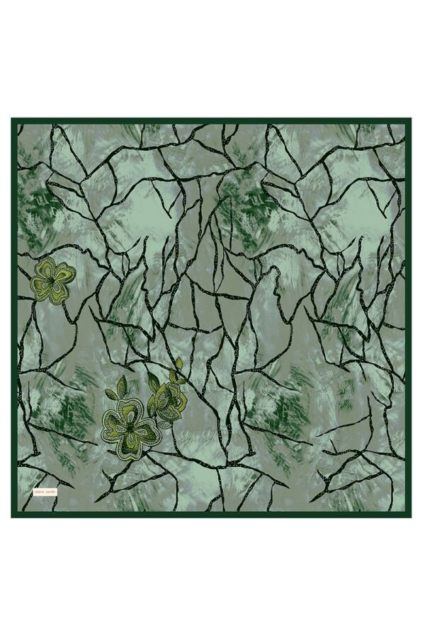 Yeşil 90X90 İpek Twill Eşarp - Pierre Cardin