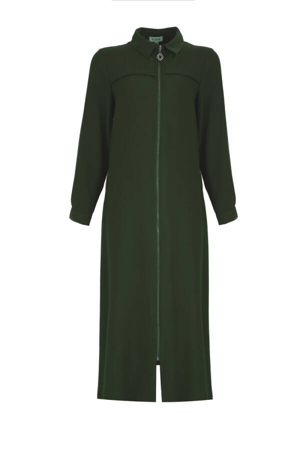 Yeşil Anler Detaylı Fermuarlı Ferace - Aker