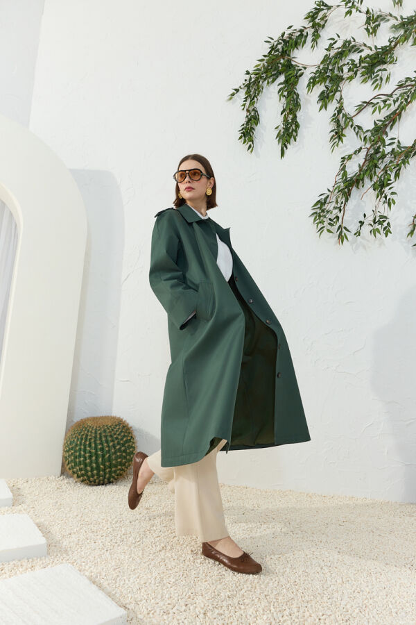 Yeşil Apolet Detaylı Trençkot - Aker