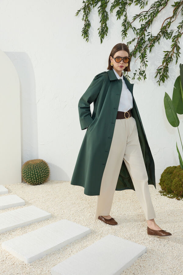 Yeşil Apolet Detaylı Trençkot - Aker (1)