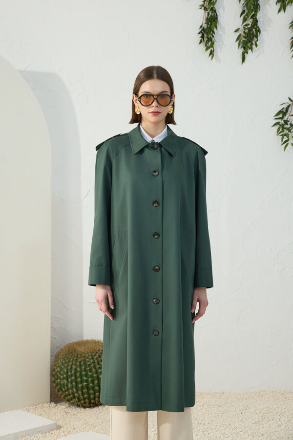 Yeşil Apolet Detaylı Trençkot - 3