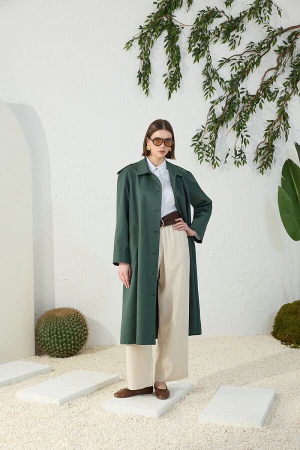 Yeşil Apolet Detaylı Trençkot - 6