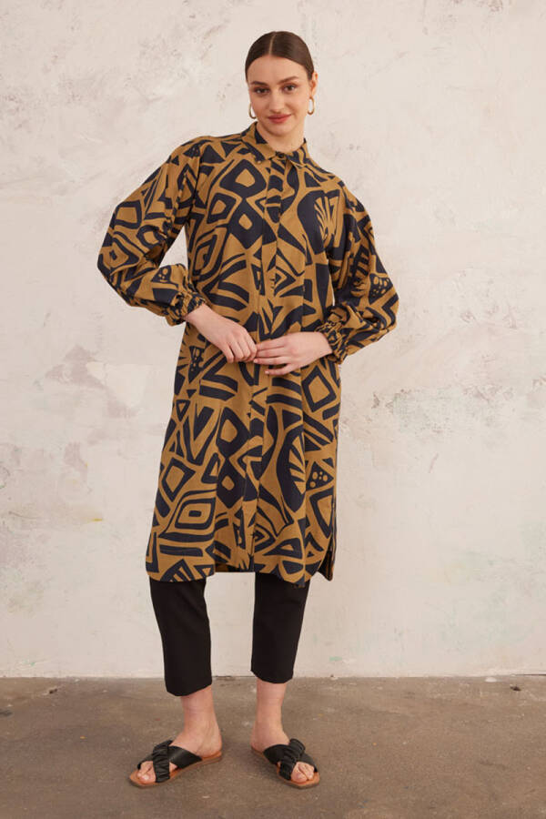 Yeşil Balon Kol Büzgülü Tunik - 6