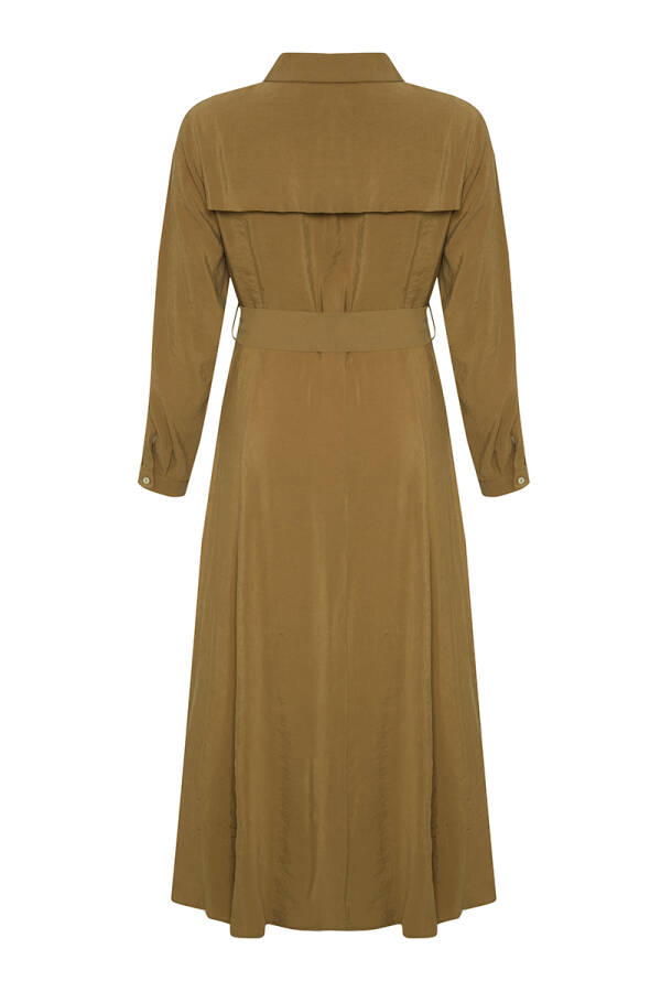 Yeşil Belden Oturan Yakalı Elbise - 3